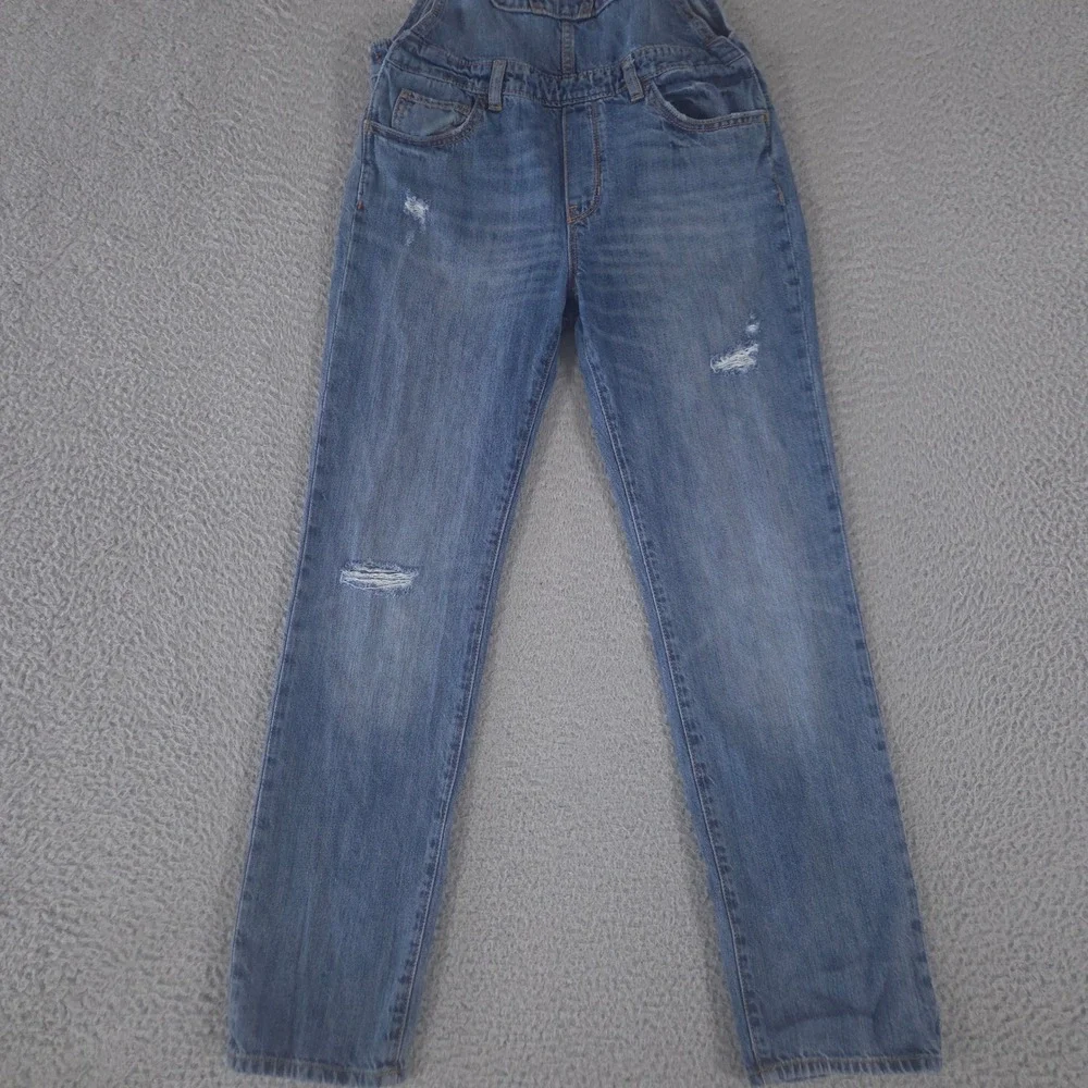 Gap Overalls Kids XL Blue Distressed Overalls Straight Leg Denim Bib Pocket
